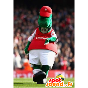 Green dinosaur mascot dressed in red and white sports - MASFR21781 - Mascots dinosaur