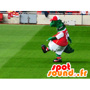 Grøn dinosaur maskot i rød og hvid sportstøj - Spotsound maskot
