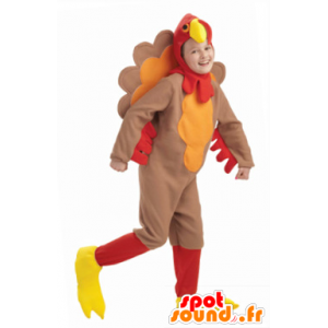 Mascotte de dindon marron, rouge et jaune - MASFR21782 - Mascotte de Poules - Coqs - Poulets