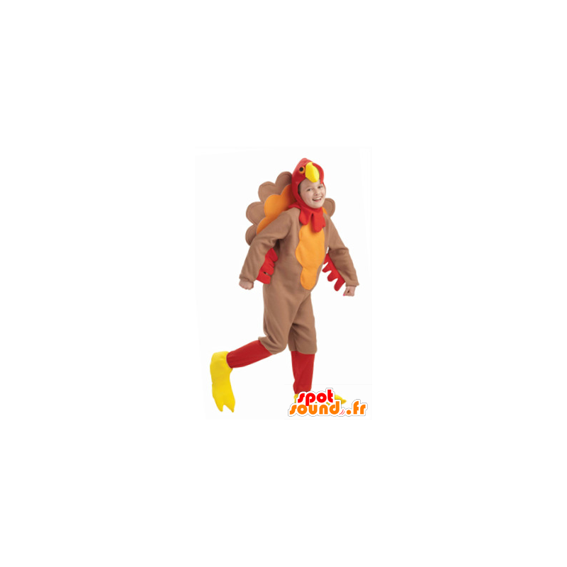 Bruin kalkoen mascotte, rood en geel - MASFR21782 - Mascot Hens - Hanen - Kippen