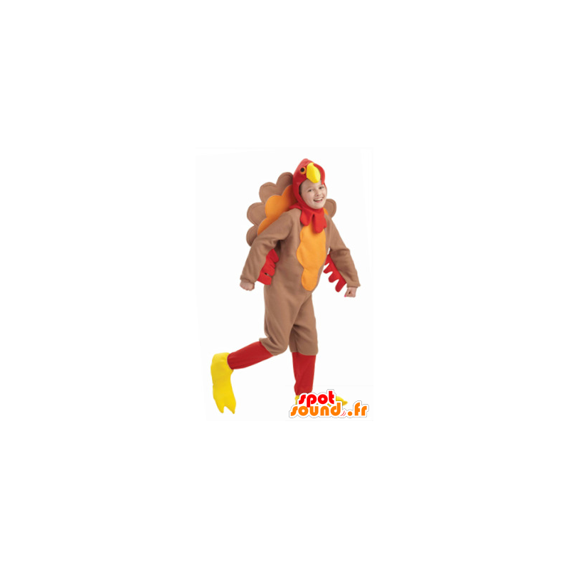 Hnědý krůtí maskot, červené a žluté - MASFR21782 - Maskot Slepice - Roosters - Chickens
