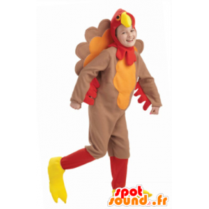 Hnědý krůtí maskot, červené a žluté - MASFR21782 - Maskot Slepice - Roosters - Chickens