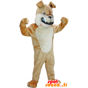 Mascotte de chien marron et blanc, à l'air farouche - MASFR21784 - Mascottes de chien