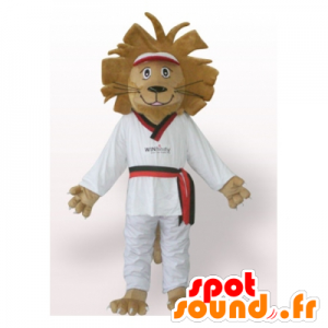 Brown mascotte leone in kimono bianco - MASFR21788 - Mascotte Leone