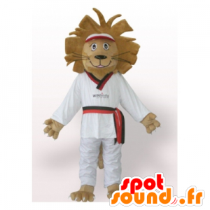 Marrom leão mascote quimono branco - MASFR21788 - Mascotes leão