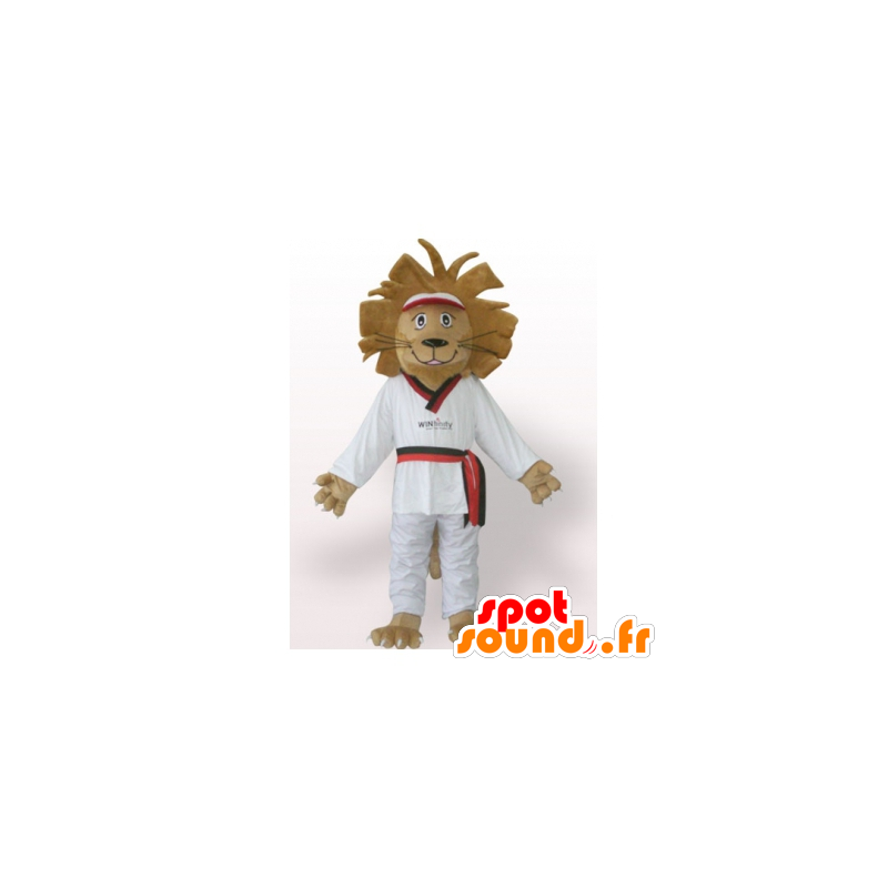 Brown mascotte leone in kimono bianco - MASFR21788 - Mascotte Leone