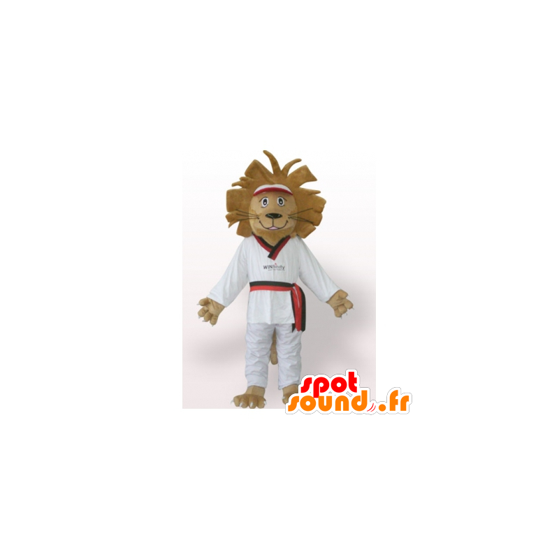 Marrom leão mascote quimono branco - MASFR21788 - Mascotes leão