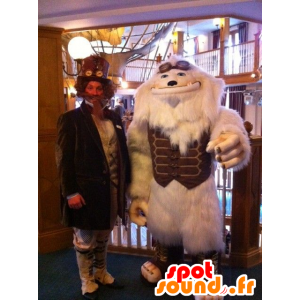 Mascotte de yéti blanc, de monstre blanc avec une tenue marron - MASFR21798 - Mascottes de monstres