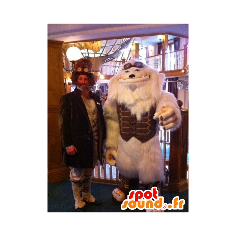 Mascotte white yeti, white monster with a brown outfit - MASFR21798 - Monsters mascots