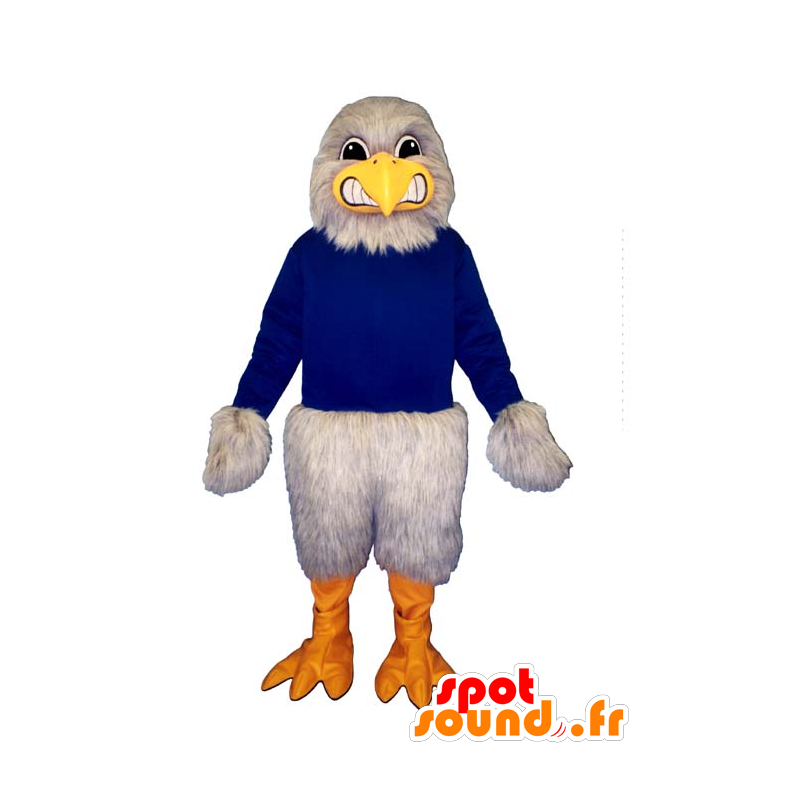 Eagle maskot, grå grib klædt i blå - Spotsound maskot kostume