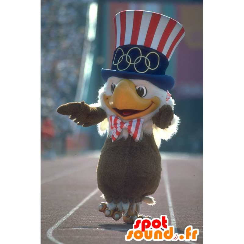 Mascot marrón y águila blanca con un sombrero republicano - MASFR21802 - Mascota de aves
