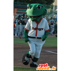 Green Frog Mascot hvit baseball antrekk - MASFR21803 - Frog Mascot