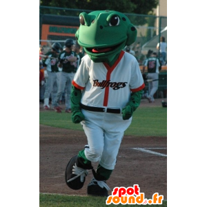 Green frog mascot white baseball outfit - MASFR21803 - Mascots frog