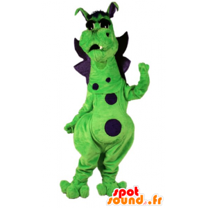 Groene draak mascotte en paarse leuke en kleurrijke - MASFR21805 - Dragon Mascot