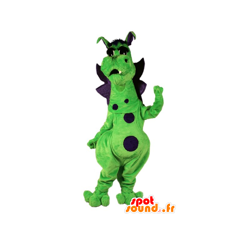Mascotte de dragon vert et violet, mignon et coloré - MASFR21805 - Mascotte de dragon