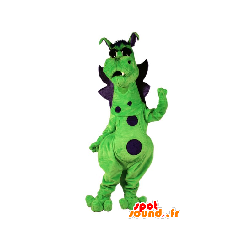 Verde e viola drago mascotte, carino e colorato - MASFR21805 - Mascotte drago