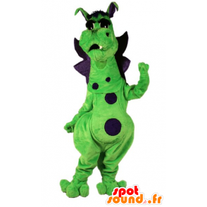 Mascotte de dragon vert et violet, mignon et coloré - MASFR21805 - Mascotte de dragon