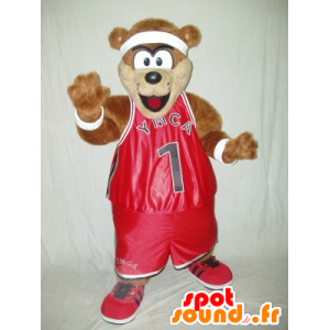 Bruine teddy mascotte gekleed in het rood sport - MASFR21811 - Bear Mascot