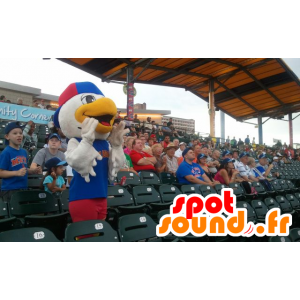 Mascotte bird, seagull in blue dress and red - MASFR21812 - Mascot of birds