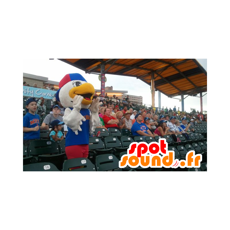 Mascotte bird, seagull in blue dress and red - MASFR21812 - Mascot of birds Mascotte bird, seagull in blue dress and red - MASFR21812 - Mascot of birds