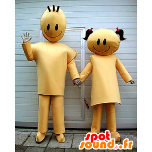 2 mascottes de couple, de garçon et de fille dorés - MASFR21817 - Mascottes Enfant
