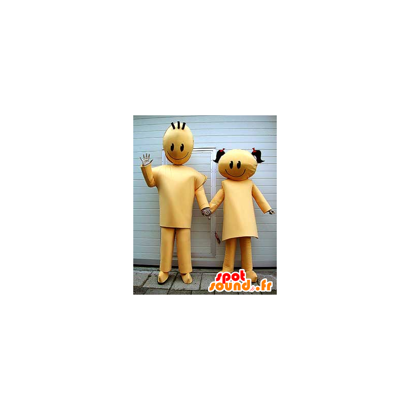2 mascottes de couple, de garçon et de fille dorés - MASFR21817 - Mascottes Enfant