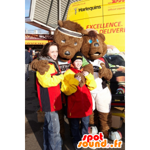 2 brown bear mascots in sports outfit - MASFR21818 - Bear mascot