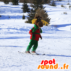 Mascotte de renne marron, avec des bois jaunes - MASFR21819 - Animaux de la forêt