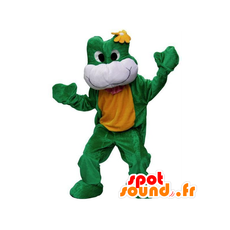 Mascot groene kikker, wit en geel - MASFR21820 - Kikker Mascot