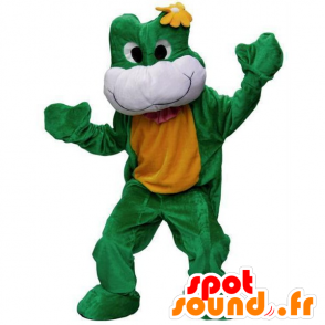 Green frog mascot, white and yellow - MASFR21820 - Mascots frog