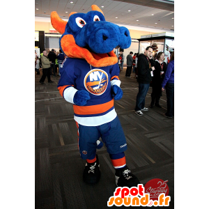 Blue dragon mascot and orange giant in sportswear - MASFR21821 - Dragon mascot