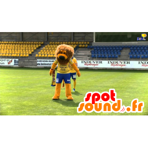 Orange och brun lejonmaskot, i sportkläder - Spotsound maskot