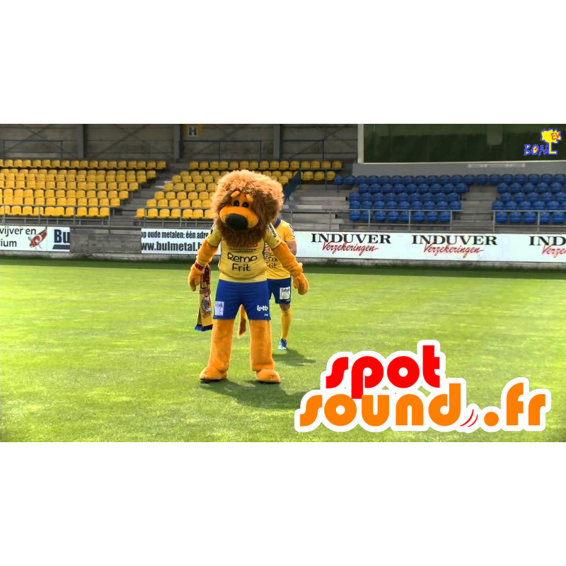 Arancione e marrone mascotte leone, in abbigliamento sportivo - MASFR21826 - Mascotte Leone