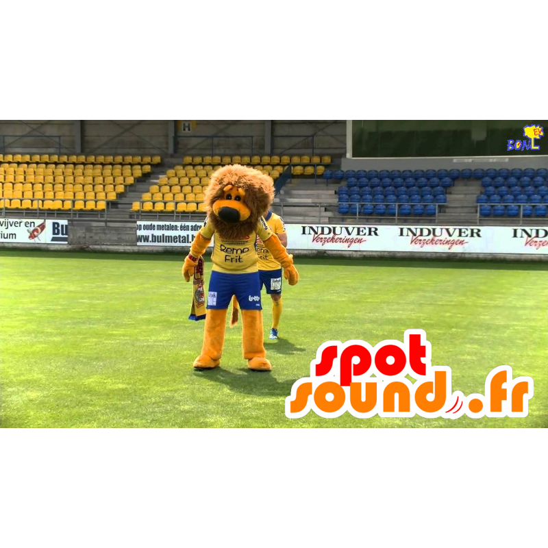 Oranje leeuw mascotte en bruin in sportkleding - MASFR21826 - Lion Mascottes