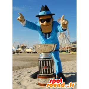 Mascot homem vestido em um terno azul com óculos - MASFR21831 - Mascotes homem