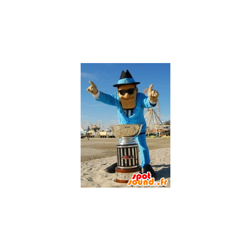 Mascot man gekleed in een blauw pak met een bril - MASFR21831 - man Mascottes
