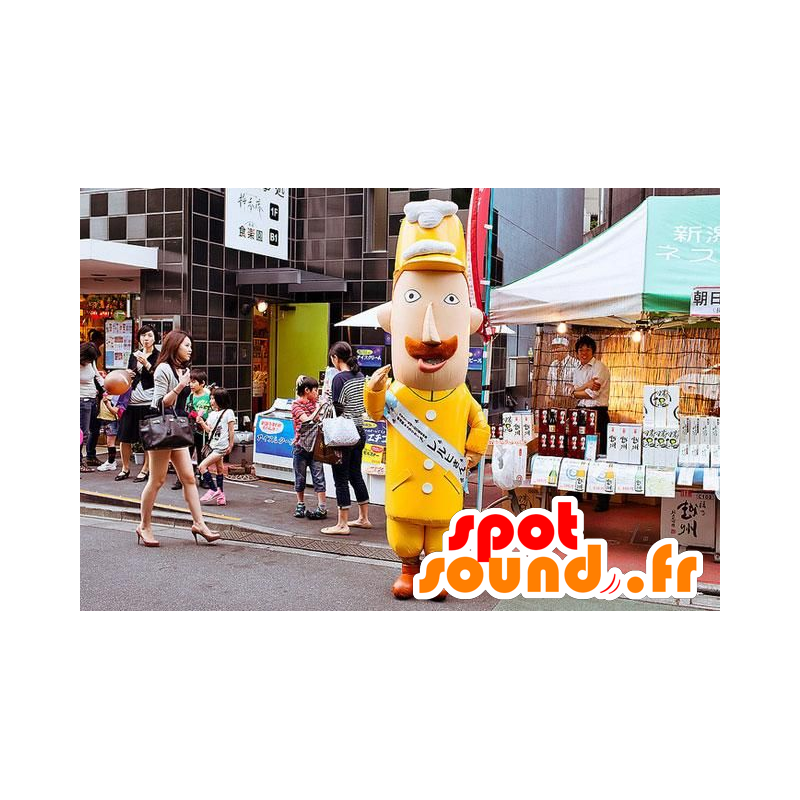 Maskot mustached mand i gul uniform - Spotsound maskot kostume Maskot mustached mand i gul uniform - Spotsound maskot kostume