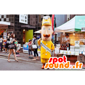 Maskot mustached mand i gul uniform - Spotsound maskot kostume