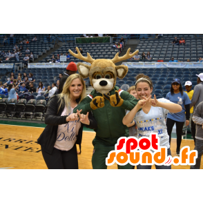 Mascotte reindeer, deer in green dress - MASFR21834 - Animals of the forest
