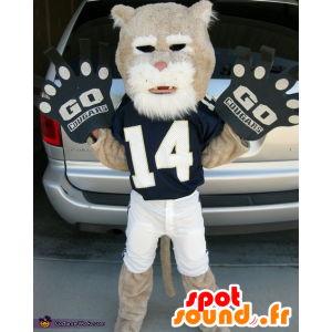mascot beige and white tiger in sportswear - MASFR21836 - Tiger mascots