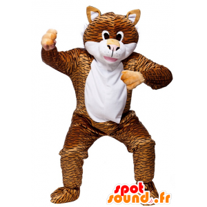Tabby cat mascot, white, black and orange - MASFR21838 - Cat mascots