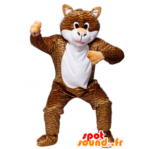 Tabby kat mascotte, wit, zwart en oranje - MASFR21838 - Cat Mascottes