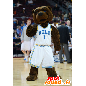 Bruine teddy mascotte, witte sportkleding - MASFR21840 - Bear Mascot