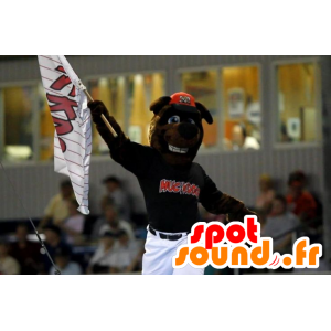 Mascotte de chien marron en tenue de sport blanche et noire - MASFR21841 - Mascottes de chien