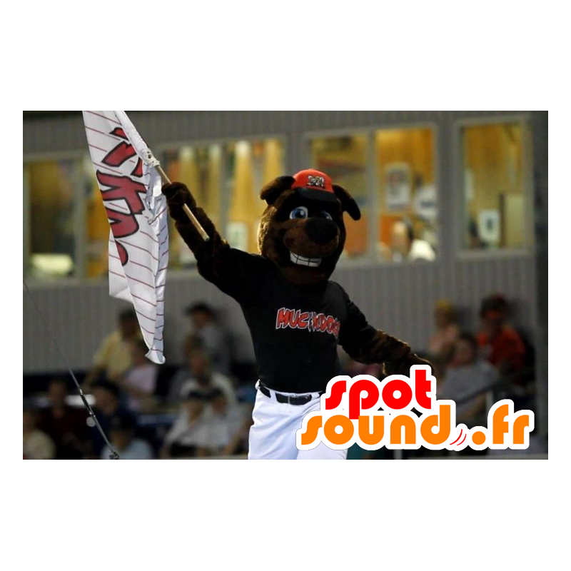 Brown dog mascot dressed in white and black sports - MASFR21841 - Dog mascots Brown dog mascot dressed in white and black sports - MASFR21841 - Dog mascots