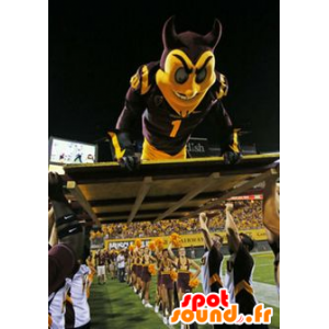 Mascot diablo negro y amarillo en ropa deportiva - MASFR21843 - Mascota de deportes