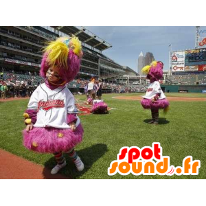 Pink and yellow bird mascot, hairy all - MASFR21848 - Mascot of birds