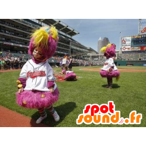 Pink and yellow bird mascot, hairy all - MASFR21848 - Mascot of birds