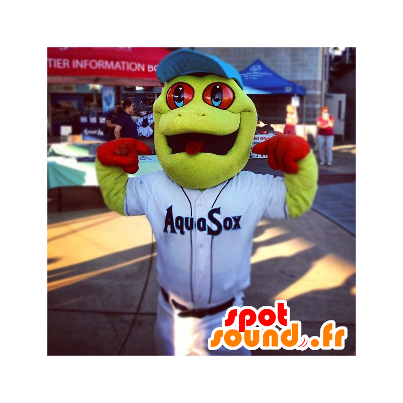 Mascot grønn og rød frosk i sportsklær - MASFR21852 - Frog Mascot