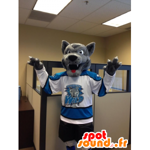 Maskot šedý vlk ve sportovní oblečení - MASFR21853 - vlk Maskoti